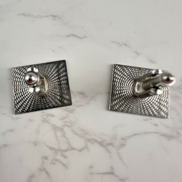 1960s Silver Cufflinks Etched Detail - Picture 6 of 8